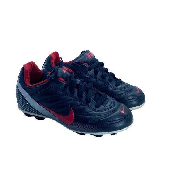 Nike Youth Soccer Cleats Child Size 10 Black Red Traction Athletic Lace Up - Picture 1 of 6